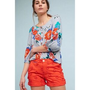 Chino by Anthropologie Relaxed Textured Red Chino Shorts Stretch Frayed Hem 28